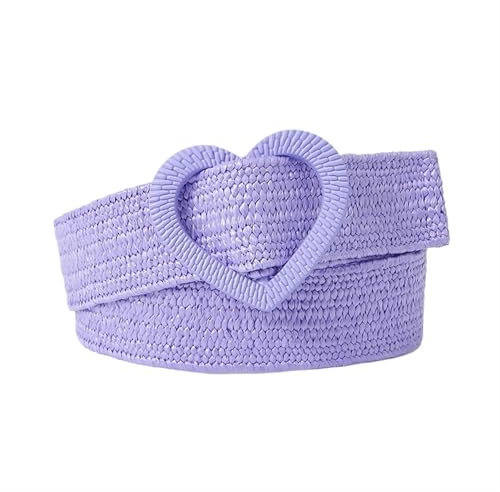 NihaoWXM Mode Strickgürtel Damen Herren bunt Stroh geflochten Artikel Herz Dornschließe Vintage niedlich FlechtgüRtel Damen(Purple)