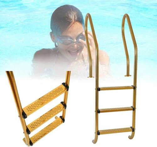 XDRGOOIUY Gold Pool Ladder, 304 Stainless Steel Underground Swimming Pool Stairs,Preventing Slips Steps, Pool Handrail Ladder 3/4/5/6 Steps, Easy Install