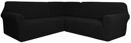 Couch Bezug, Ecksofa überzug, L-Form Sofahusse, 3 Stücke Sofabezug Ecksofa, Sofa Cover, Rutschfester Couch überzug, Sofahusse Schutz Für Wohnzimmer (Schwarz,7 Sitzer)