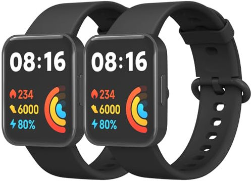 Amzpas 2 Stück Armband für Redmi Watch 2 Lite & Xiaomi Mi Watch Lite - Silikon Sport Ersatzarmbänder für Damen und Herren (Schwarz/Schwarz)