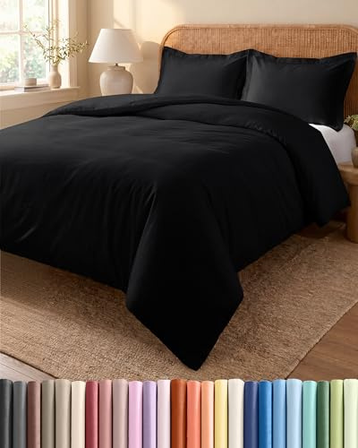 Duvet Cover Set Super King 260x220 - Microfibre 3 Piece Bedding Set - Black | Brushed, Zip Closure, 8 Corner Ties, Wrinkle Resistant, Easy Care, Hypoallergenic, Soft, Breathable, Duvet Set, OEKO-TEX