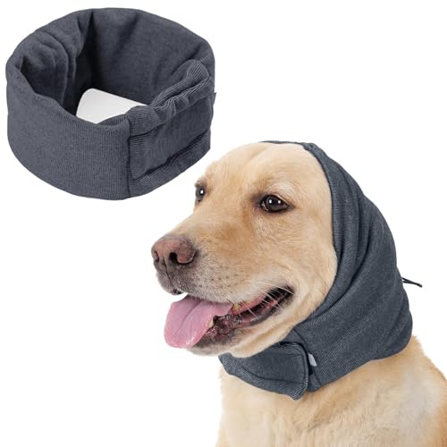 Hundeschutz, Ohrenschützer, Geräuschschutz, beruhigende Kapuze, Hals- und Ohrenwärmer, Haube, beruhigende Haustiermütze, Hüte für Hunde, Gehörschutz für Angstlinderung und Beruhigung (Grau-M)