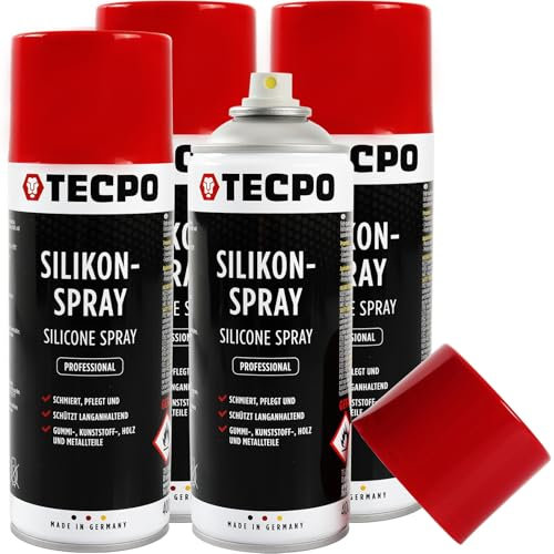 TECPO Lot de 4 sprays de silicone, 400 ml, lubrifiant, pour la protection, l'entretien et la lubrification du métal, du plastique, du caoutchouc et du bois