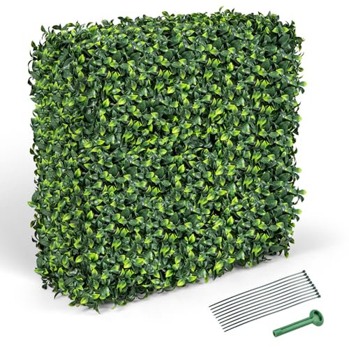COSTWAY Clôture en Feuillage Artificielle 92 x 38 x 86 cm avec Feuilles en PE Réalistes, Mur Végétal en Buis Artificiel avec Tubes en Aluminium Attaches Zippées, pour Balcon Terrasse Jardin