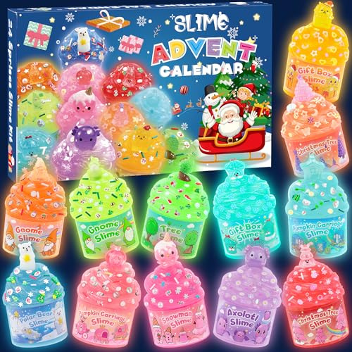 Slime Advent Calendar 2025, Christmas Countdown Calendar, 24 Days of Surprises with Glow-in-The-Dark Slime Kit, Halloween Toy for Kids Toddlers Teens Girls Boys