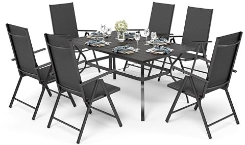 PHI VILLA Gartenmöbel Set Wetterfest Garten Sitzgruppe 6 Verstellbar mit 7 Sitzpositionen Gartenstühle klappbar, Terrassenmöbel Balkonmöbel Gartengarnitur Gartenmöbel Set
