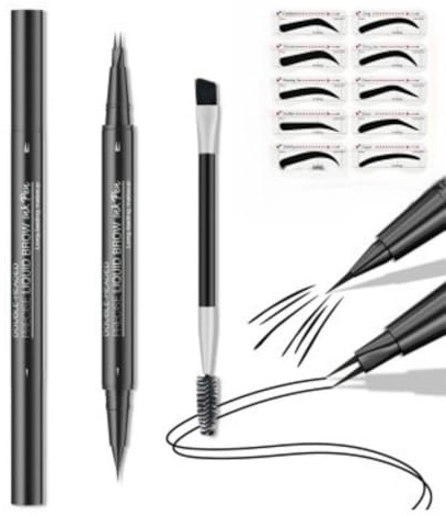 Crayon Sourcils Double Embout Résistant à l'Eau - Pointe Double Fourche & Pointe Fine Extra, Effet Sourcils Naturels Anti-Tâches & amp;amp; Anti-Transpiration - Idéal Débutants (Noir)