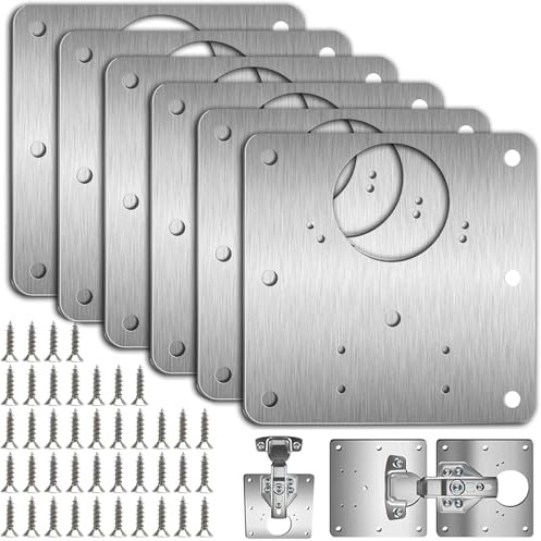 8 Pcs Hinge Repair Kit with 48 Screws，Stainless Steel Hinge Repair Brackets with Holes, Kitchen Cupboards Cabinets Door Wood Furniture