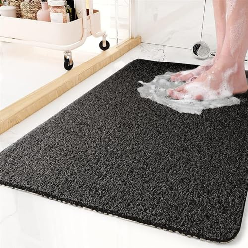 Tapis de Douche Antidérapant, Tapis de Bain en Carré Silice, PVC Loofah Tapis de Bain avec Trou de Drainage, pour Zones Humides, Familles et Personnes Âgées (Noir, 40 x 80 cm)