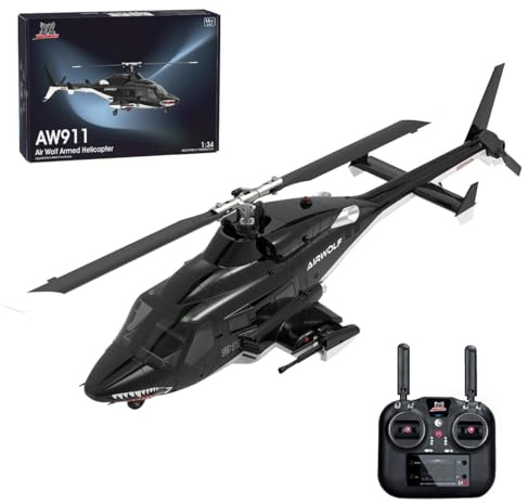 BAUBAUPLAY RC Hubschrauber, 1/34 W-911 Air - Wolf Ferngesteuertes Helicopter, 2.4G 9CH mit 6G/3D Stunt Modus und GPS Ortung Militär Hubschrauber Spielzeug für Erwachsene - RTF