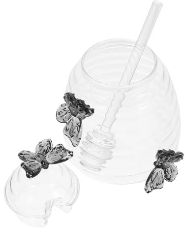 POPETPOP Transparentes Honigglas Mit Deckel Und Schöpflöffel Geeignet Als Honigtopf Oder Tischspender Für Küche Und Zuhause Inklusive Aufbewahrungsbehälter Und Rührstab