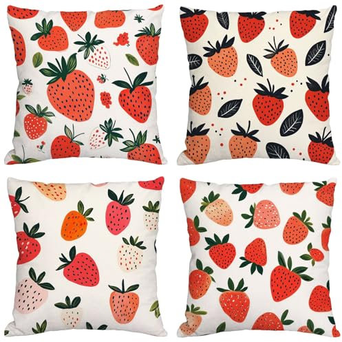 Kissen Weiss Kissenbezug 65x65 cm Groß Kissen 4er Set Wetterfest Samt Kissenhüllen Obst Pillow Quadratische Cushion Covers für Garten Sofa Wohnzimmer Schlafzimmer Bett Büro Zuhause Dekor m-16