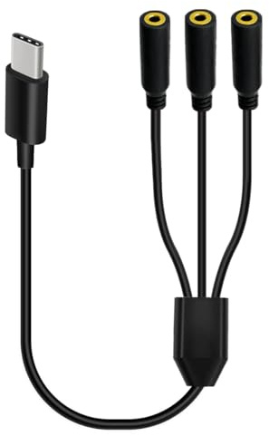 USB C à DC 3.5mm Casque Jack Audio Y Splitter, 3-en-1 Type C Mâle à 3x 3.5mm Femme Stéréo Extension Cord Support Contrôle du volume,Microphone et écoute pour smartphone USB-C, Ordinateur portable 30cm