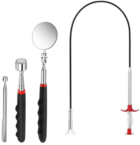 FINELYCR Aimant Mecanique Auto, Pince Magnétiseur Outils, Aimant Télescopique, Miroir Télescopique, Télescopique et Flexible, Utilisé pour Ramasser de Petites Pièces, des Pièces Automobiles