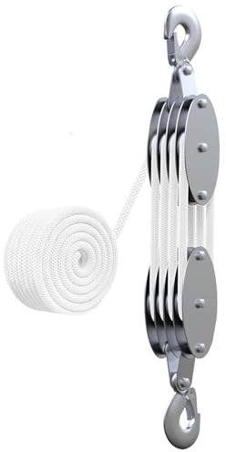 Flaschenzug Klein mit Seil, Maximale Tragfähigkeit 400KG,4 Runden Einstellbare Seil Ratsche mit 20M Nylon Seil, Heberolle für Boots wagen Anhänger Caravan Marine (weiß)
