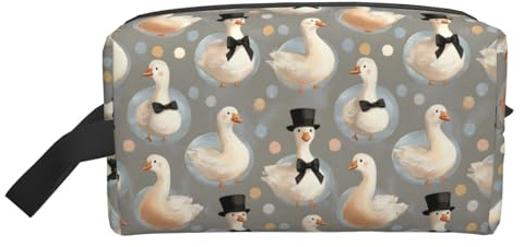 Borsa da toeletta con stampa con cappello e cravatta d'oca, per uomo e donna, borsa da viaggio per cosmetici, da appendere, per accessori da viaggio