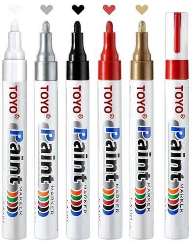 JUKOTA 5 Rotuladores Marcador permanente resistente al agua (Negro, Blanco, Dorado, Plateado, Rojo)- Secado rápido,Adecuado para vidrio,Metal,Madera,Neumáticos - Punta duradera,A prueba de goteo