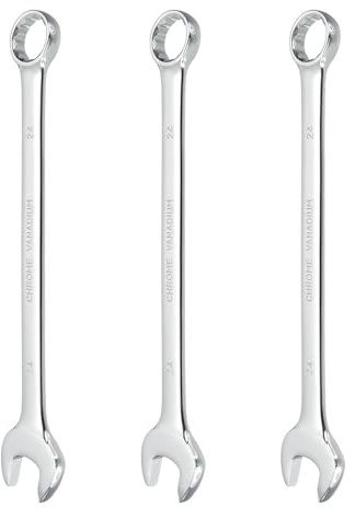 sourcing map 3Pcs Combination Wrench 24mm Metric 12-Point Box and Open End | CR-V Steel Double Ended Spanner Tool,for Automotive Pipe Furniture Machinery DIY Repair,Silver White