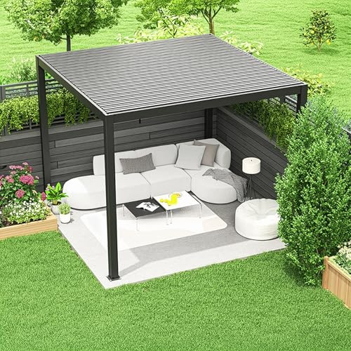 Primrose Deluxe Patio Veranda Pergola Carport Black Charcoal with Steel Louvered Shutter Roof 3m x 4m
