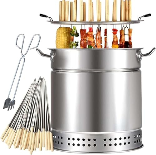 360° roterande vertikal grill i rostfritt stål, bärbar rökfri röktunna for utomhusbruk, for camping i trädgården(28pcs)