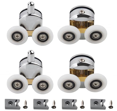 4 Pcs Shower Door Rollers, 23mm Shower Door Wheels Replacement, Curved Showers-Doors Rollers for Curved Sliding Glass Doors Bathroom, Fits 4-6mm Glass With Anti-Collision Block