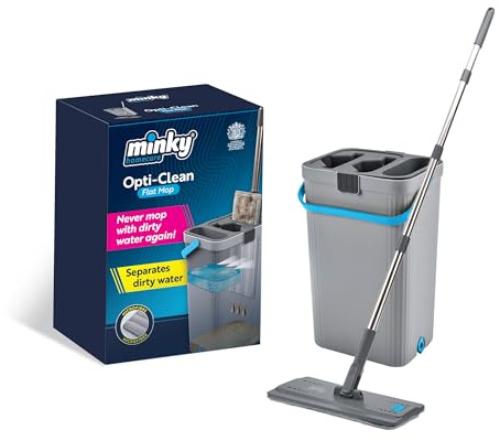 Minky Opti-Clean Flat Mop, Dual Cavity 2L Bucket, Washable Microfibre Pad