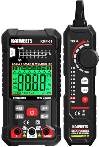 KAIWEETS 3-in-1 Multimeter & Cable Tracer Kit, Auto-Ranging Digital Multimeter with True RMS 4000 Counts, RJ45/RJ11 Wire Tracing & NCV Voltage Detector for Electricians, Home DIY & Auto Repair KMF-01