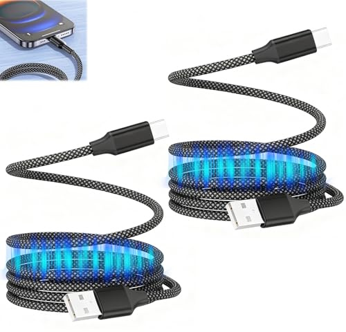 Magnetic Coiled USB A to USB C Cable 1M 100W Fast Charging Retractable Nylon Braided USB C Charger Cord with Magnetic Cable Management for iPhone 16 15 14 14 13 12 11 Pro Max XR XS X 8 SE Black Galax