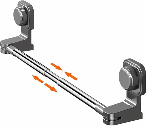Adjustable Suction Cup Towel Rail with Telescopic Stainless Steel Rod, 30-130cm Length. Suitable for Bathroom and Kitchen Corners, Glass Shower Doors. Holds Towels and Shoe Covers.(Black,65-130cm)