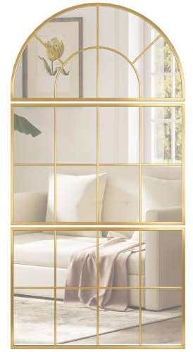 HOMCOM Miroir Mural Arqué Ensemble de 3 Pièces 76 x 150 cm Doré | Miroir Mural en Forme de Fenêtre, Cadre en Métal, pour Salon, Chambre à Coucher, Couloir