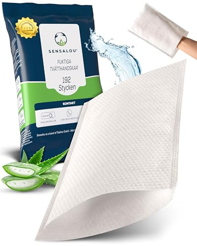 Sensalou Gants Lavants Humides Jetables Adultes en Grand Format – 192 Pièces – Gants De Toilette pour Soins Professionnels Et À Domicile – Nettoyage du Corps sans Eau pour Dépendantes Et Seniors
