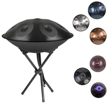 9/10/12 Töne Handpan Instrument 22 Zoll 432/440Hz Steel Hand Pan Drum D-Moll für Anfänger, Steel Handpan Instrument als Geschenk für Sound Healing Meditation Yoga(Schwarz,440HZ/9Note)