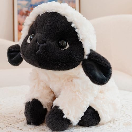 Xiyocadt Schafe Kuscheltier, 18/30/45cm Klein Plüschtier, Schwarz Weiß Stofftier Plüsch Puppe, Geschenk für Jungen Mädchen (30CM)