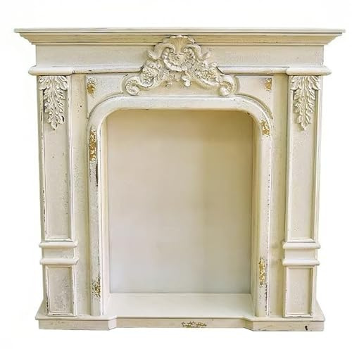 Cornice del camino Cornice for caminetto di campagna francese decorata in MDF bianco invecchiato vintage
