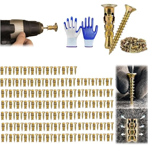 Lot de 100 vis d'expansion courtes de 6 x 14 mm – Vis de réparation de filetage de charnière de porte et ancrages d'expansion de pierre robustes pour réparation de charnière d'armoire, fixation de