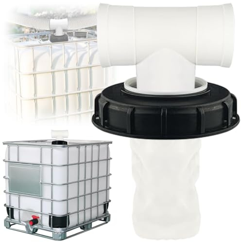 Seutmrou T-Form IBC - Filtro de tapa IBC, cabezal recto de 165 mm con tapa, filtro de agua de lluvia de nailon lavable, filtro de agua de lluvia para depósito de agua de lluvia barril