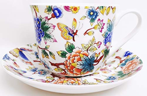 Magic Garden Breakfast Cup & Saucer Fine Bone China Large Cup & Saucer Hand Decorated in UK
