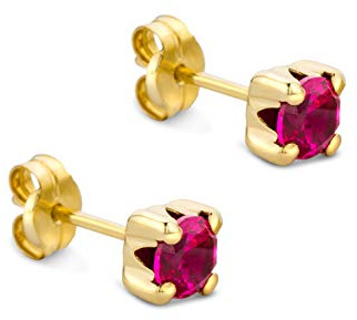 Orovi Damen Goldschmuck mit Edelstein Solitaire Ohrstecker 9 Karat Gelbgold oder Weißgold (375) / Rubin, Saphir, Smaragd, Zirkonia/runder Ohrschmuck/Krappenfassung