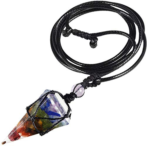 KYEYGWO Sechseckiger Kristall Anhänger Kette Damen Herren | Halskette mit Einstellbare Lederseil Polierte Quarz Spitz Stein Reiki Glücksstein Schmuck Meditation Spiritueller Edelstein