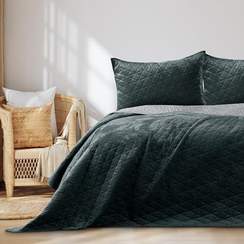 RESTILO Tagesdecke 170x210 cm Anthrazit Silber zweiseitig Steppung Laila | Velvet Samt