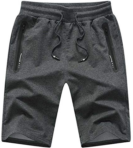JustSun Pantalon Corto Hombre Deporte Shorts Hombre Verano Algodon Deportivos pantalón Corto Running Casual Fitness con Bolsillos con Cremallera Calzonas Short Hombre Gris M