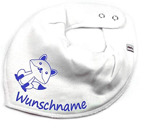 HALSTUCH mit Namen oder Text personalisiert für Baby oder Kind aus Baumwolle in Einheitsgröße Fuchs weiß