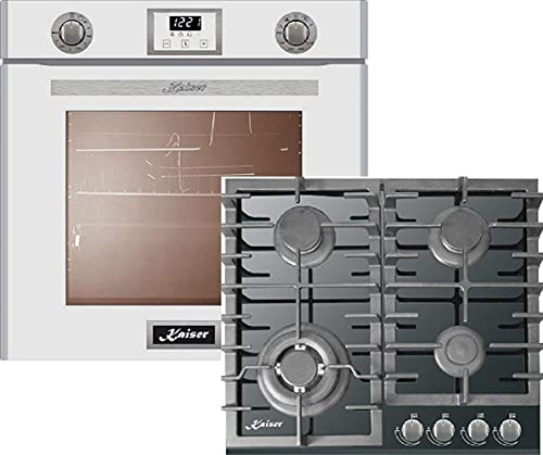 Kaiser four à gaz EG 6374 W + KCG 6383 - four encastré 60 cm/blanc/ four à gaz/plaque de cuisson 60 cm en verre noir - autoportant, rôtissant, grillant, air chaud, autonettoyant, gaz naturel, propane
