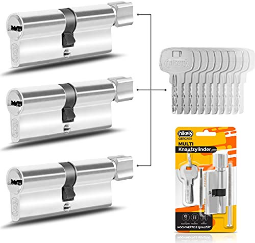 GERCAR Juego de cilindros 3x cilindro de cerradura/ cerradura de barril con botón para puerta 45/45 – 90 mm – 3x cerradura de puerta/cilindro con 15 llaves – Longitud: 90 mm A: 45 B: 45