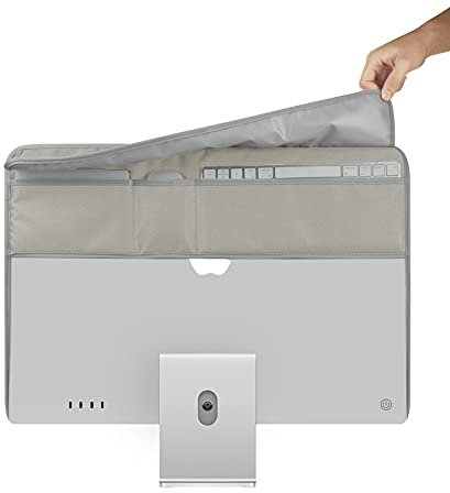 Staubschutz für Apple iMac, kompatibel mit 24 Zoll 2021 Apple iMac Desktop-Computer, PU-Leder, Schutz-Pad-Abdeckung (24inch) grau