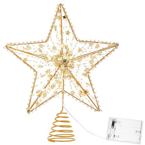 OSALADI Christbaum Spitze Weihnachten Baum Topper Weihnachten Topper Sterne Warme Weiße Lichter Gold Star Night Licht er Dekoration für Party Hause Ornament