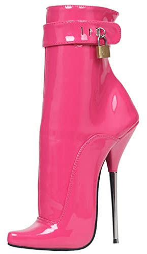 BeAUZQ 7inch Ballett Spitz High Heel Vorhängeschloss Stiefeletten Fetisch High Heels Unisex Herren Damen Pumps Sexy Stripper Club Pole Dance Schuhe,Rosa,45