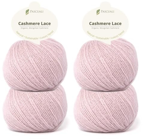 PASCUALI | Bio Cashmere Lace. Strickwolle aus 100% Kaschmirwolle Wolle zum Stricken und Häkeln, SET: 4 Knäuel - 100g - Farbe: Rosenquarz 10