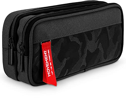 Cooyou Large Capacity Boys Pencil Case, 3 Compartments Pencil Case for Boys and Girls, Smooth Zipper Portable Pencil Pouch Gift, Black