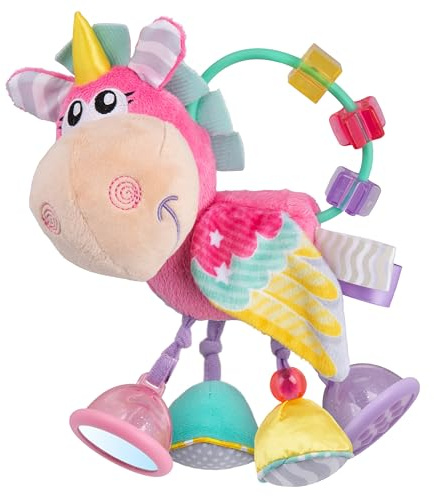 Playgro - Unicorn Activity Rattle, jouet en peluche doux pour bébés, à partir de 3 mois, hochets et jouets de dentition, jouet sensoriel non toxique, hochet en peluche